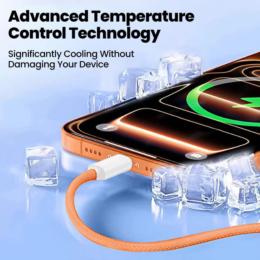 60W 고속 충전 데이터 케이블 퀵 차지 타입 C to 타입 C 오렌지 브레이디드 케이블 아이폰 15 16 17 삼성 듀얼 타입 C 케이블