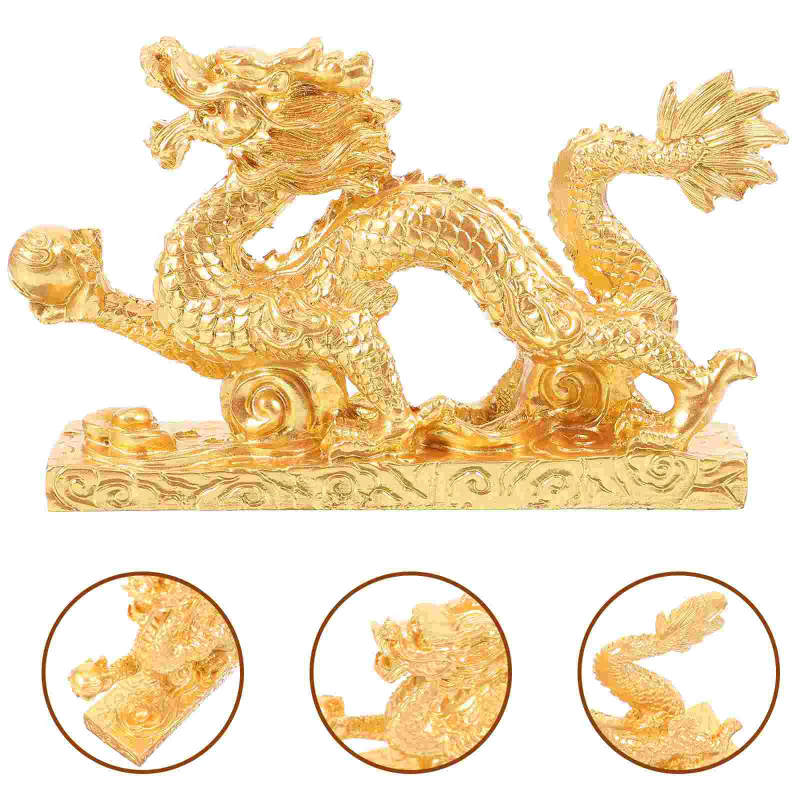 

Chinese Dragon Figurine Resin Gold Fengshui Dragon Statue Tea Pet Dragon Sculpture Collectibles