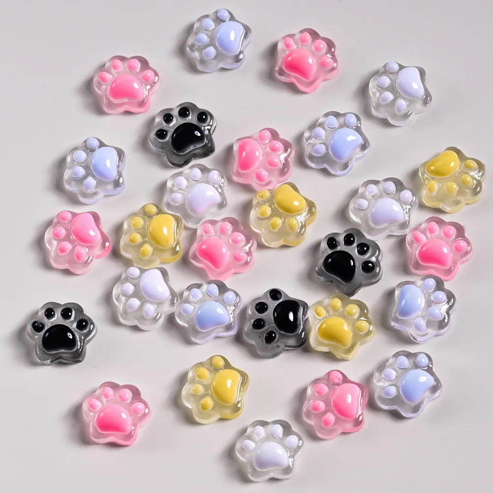 50개 3D 야광 고양이 발톱 네일 참 귀여운 레진 고양이 발 Y2K 네일 아트 장식 DIY 헤어핀 공예 매니큐어 액세서리