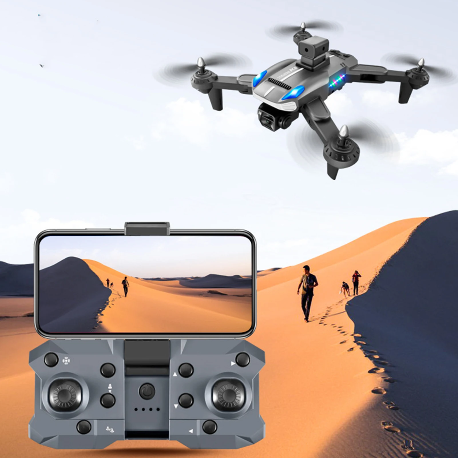 Foldable Drone 4K HD Dual Camera 50x Zoom WiFi Intelligent Obstacle Avoidance RC Quadcopter with LED Light for Adults Kids