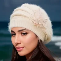 New Warm Girl Winter Autumn Beret Hat for Women Wool Knitted Hat Mom Rabbit Fur Berets Solid Fashion Lady Fall Hat Female Cap