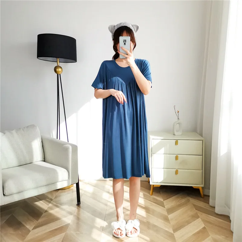 Net Rot Neue Modale Nacht Kleid frauen Frühling Sommer Nachthemden Elastische Lose Nachtwäsche Hause Kleidung Casual Damen Sleep – Detail 7