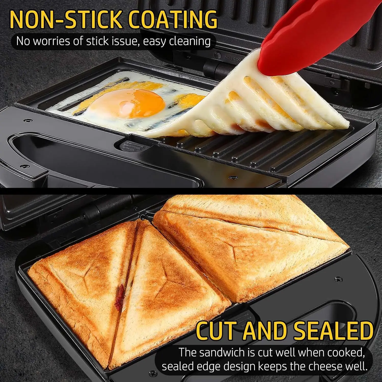 3 in1 Sandwich Maker Panini Press Waffle Iron Set with 3 Removable Non-Stick Plates 750 W Toaster Perfect for Sandwiches Grilled 4