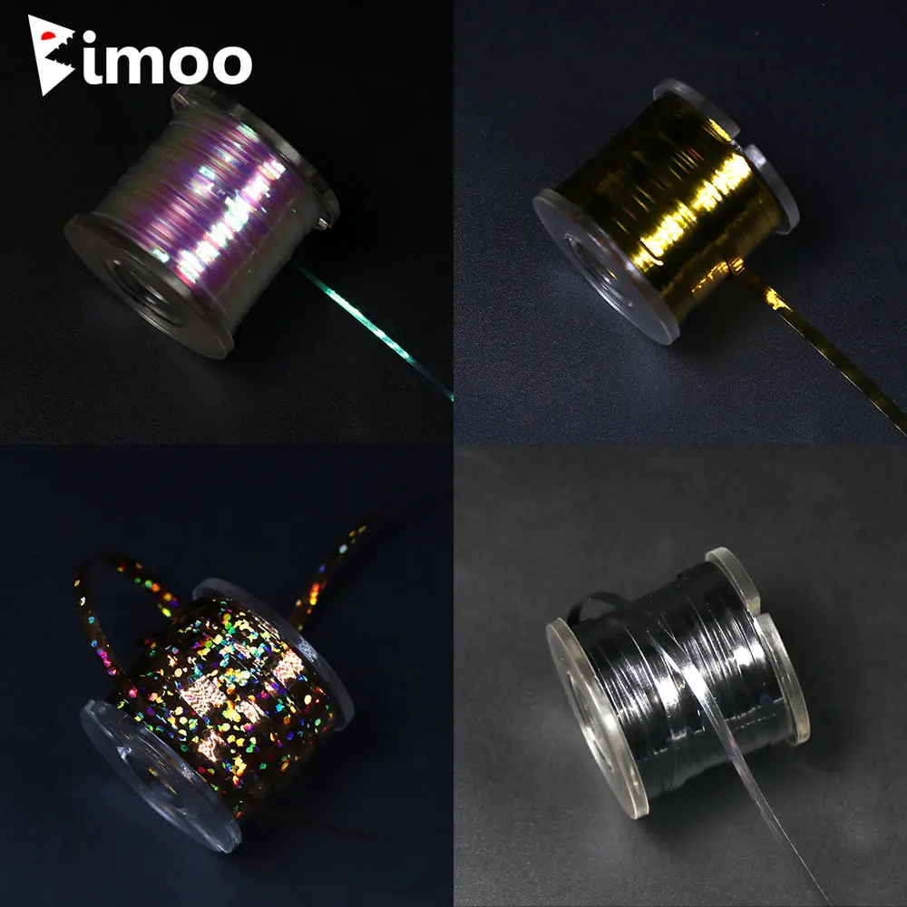 Bimoo 200 Iarde/Bobina 0.5Mm - 2.5Mm Fly Tying Tinsel Flash Tape Pearl Streamer Olografico Teaser Fly Tying Material