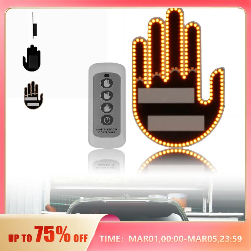  Funny Car Finger Light with Remote Road Rage Signs Middle Finger Gesture Light Amber Finger Warning Brake Light Car Accessories 