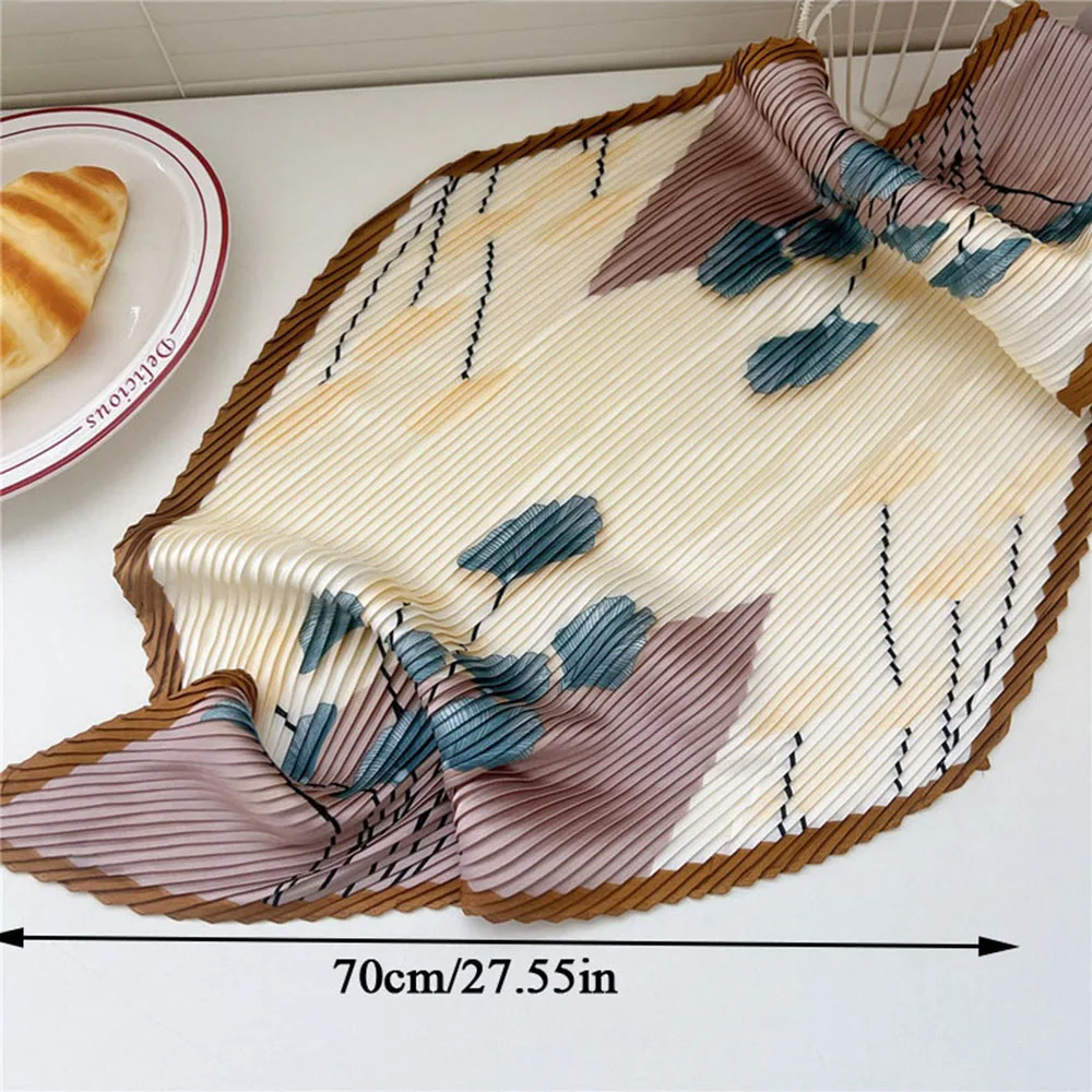 70cm Small Shawl Wraps Fashion Vintage Pleated Silk Neck Scarf Crinkle Square Silky Neck Scarves Peony Flower Print Hair Scarf 2