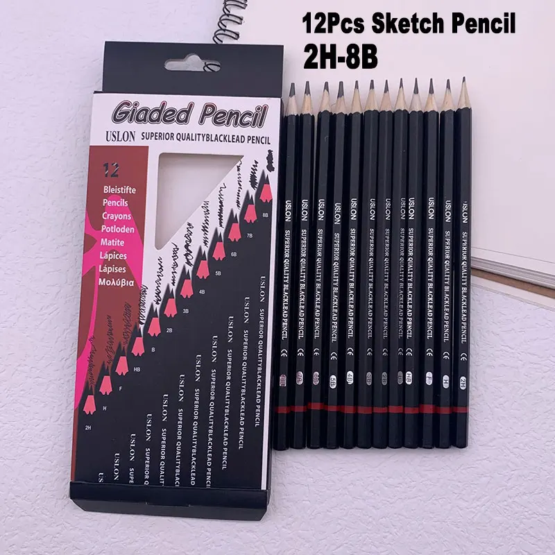 12Pcs Set 2H-8B Wooden Sketch Drawing Pencil 2H H F HB B 2B 3B 4B 5B 6B 7B 8B Hard/Medium/Soft Graphite For Art Painting