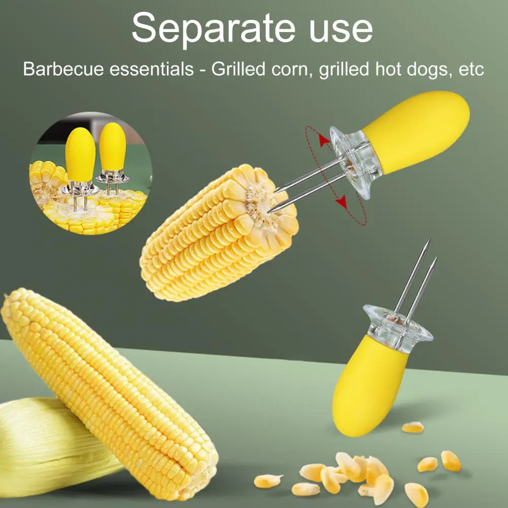 1 Pair Corn Holder Food Grade Corn Skewer Heat Resistant Fork Barbecues Stainless Steel Cob Holder Kitchen Supplies corn fork bbq tool
