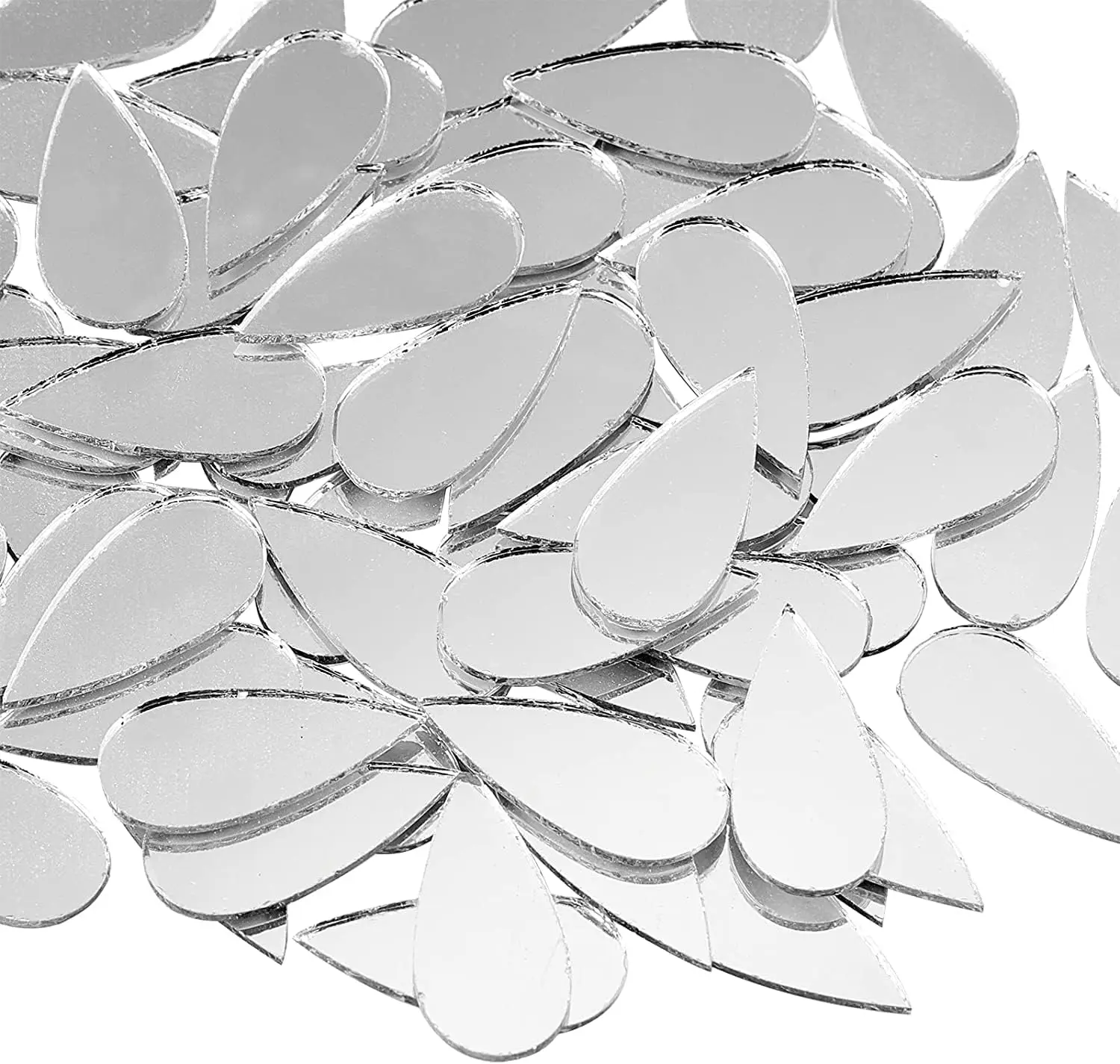 100pcs Teardrop & Leaf Shape Craft Mirror Stickers Acrylic Self-adhesive Mini Mirror Tiles DIY Art Wall Door Home Decorations