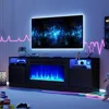 Fireplace TV Stand with Two Hinged Doors for TVs UP to 80", LED Lights & Storage Cabinets, TV Stand 2