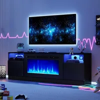Fireplace TV Stand with Two Hinged Doors for TVs UP to 80", LED Lights & Storage Cabinets, TV Stand 2