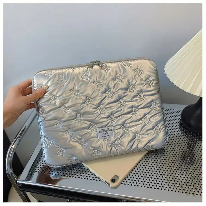 Chic Silver Bow Laptop and Tablet Sleeve - Elegant Protective Pouch