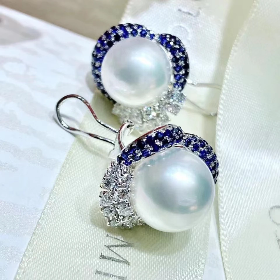 

MJ Pure 925 Sterling Silver Round 10-11mm Fresh Water White Pearls Studs Earrings Women Fine Pearl Earrings Clasps