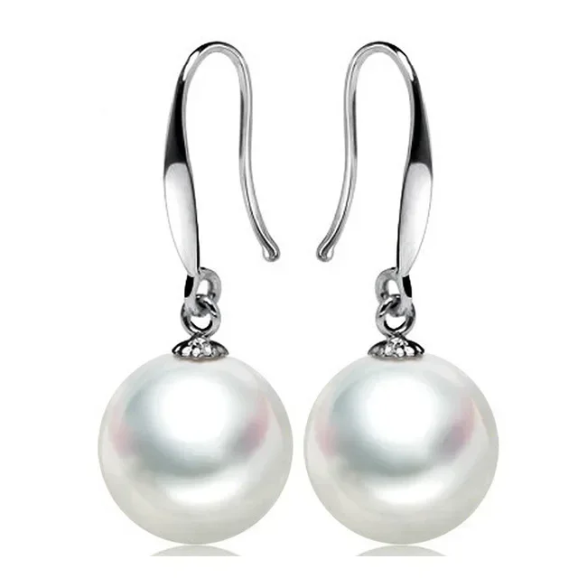 Fine 925 Sterling Silver Beautiful 10mm Pearl Drop Earrings Jewelry for Woman fashion Wedding Party Gift temperament Jewelry