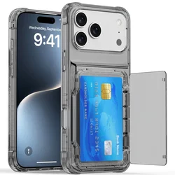 Clear Acrylic Shockproof Card Holder Stand Phone Case with Wallet Slot - iPhone 15 Plus (Black)