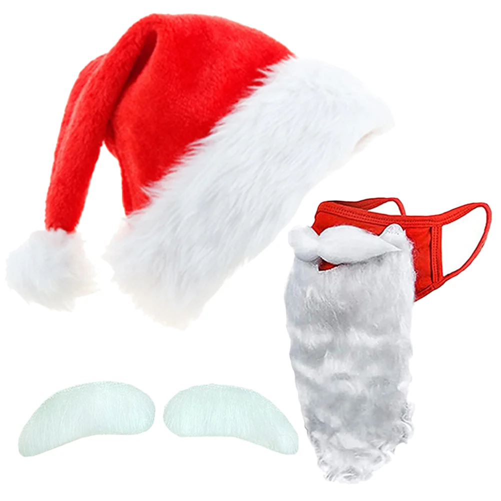 

1 Set Christmas Hat Santa Beard Mask Fake Eyebrow Santa Claus Costume Accessories