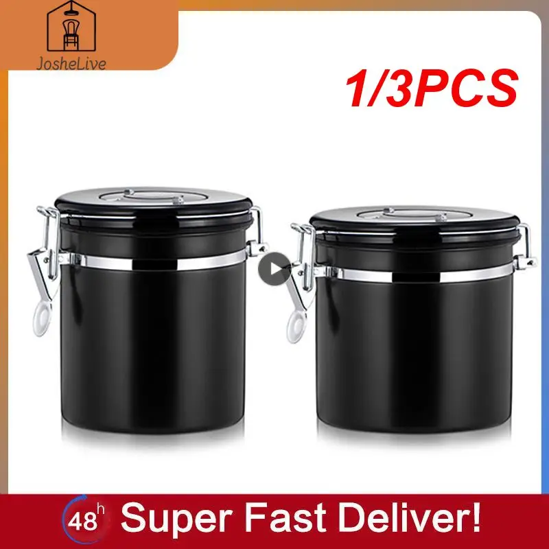 

1/3PCS Coffee Container with co2 Valve, Premium Stainless Steel Storage Canister For Coffee Beans, Airtight Lid Preserves