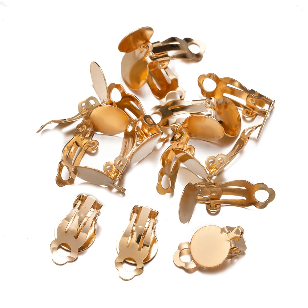 1 Packung flache Ohrclip-Basis, Cabochon-Lünette, Tablett, Cabochons für DIY, nicht durchdringende Ohrringe, leere Fassung, Schmuckherstellungskomponenten – Detail 6