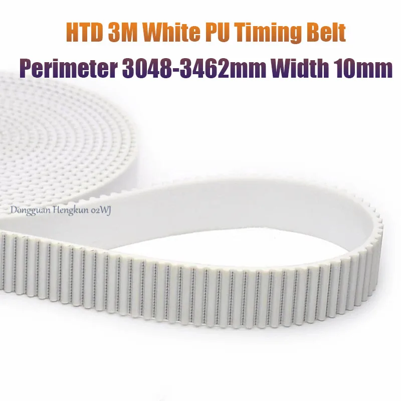 

HTD 3M White PU Timing Belt Perimeter 3048-3222-3318-3462mm Width 10mm Polyurethane Steel Closed Loop Synchronous Belt