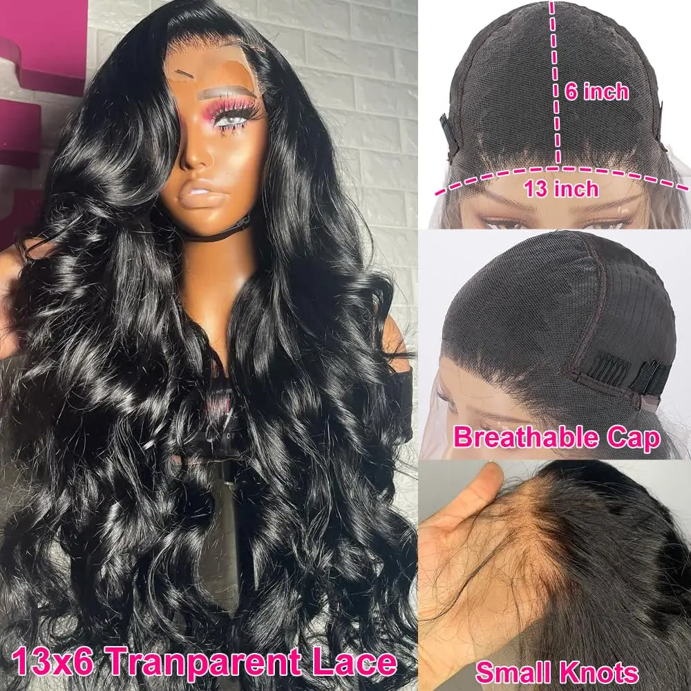 28 Inch 13x6 Body Wave Lace Front Wigs Human Hair 200% Density Transparent Lace Frontal Wig for Black Women with Baby Hair