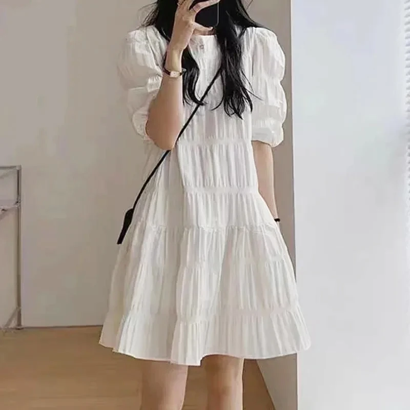 여성용 반팔 프렌치 패치워크 원피스, 캐주얼 루즈 원피스, 해변 원피스, 이브닝 파티 드레스, 여름 패션, 신상, 27992
