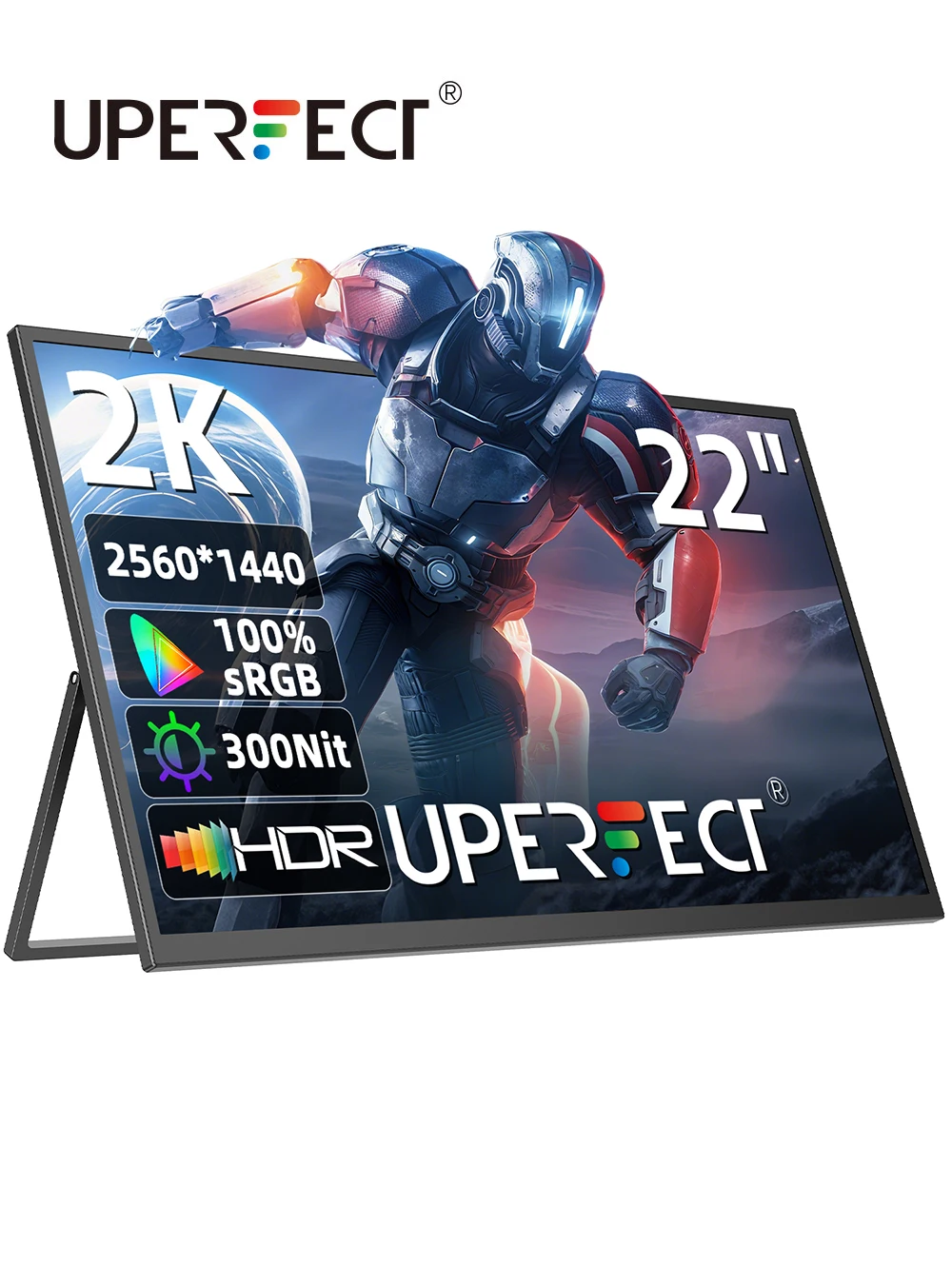 Monitor portátil UPERFECT 22" 2K com VESA e suporte ajustável de 180° 2560 * 1440 QHD FreeSync IPS HDR USB-C HDMI para jogos de viagem para PS5/4 Desktop MacBook Switch Xbox