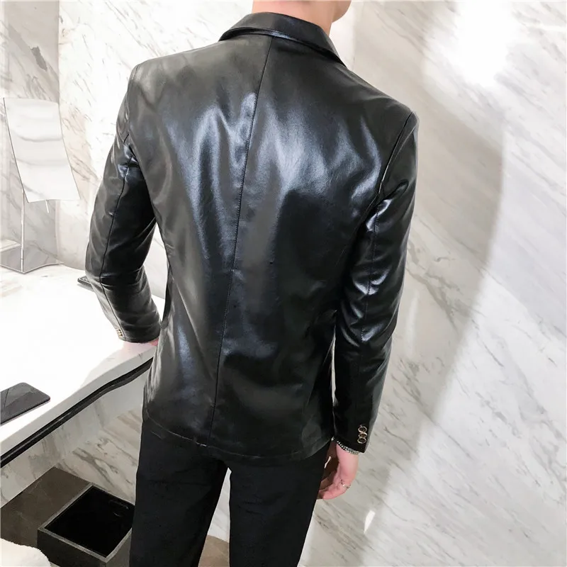 Autumn Leather Jacket Men Slim fit Casual Business Blazer Masculino Solid Color Street Wear Social PU Coat Costume Homme