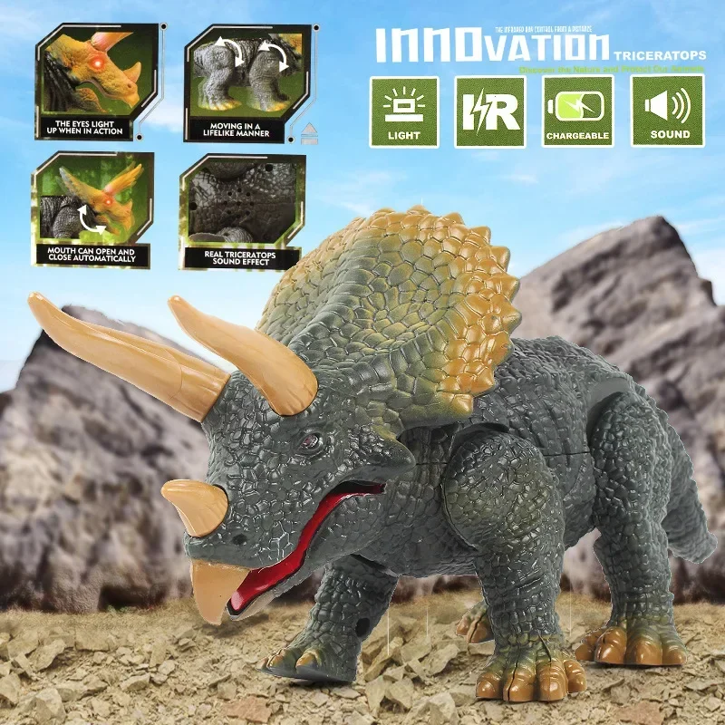 Remote Control Dinosaur Toy Simulation Electric Walking Triceratops Toy Glowing Eyes Open Mouth Roaring RC Jurassic Dinosaur Toy 6