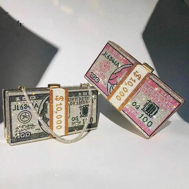 Hundred Dollar Rhinestone Money Purse Shoulder Bag Women Handbag