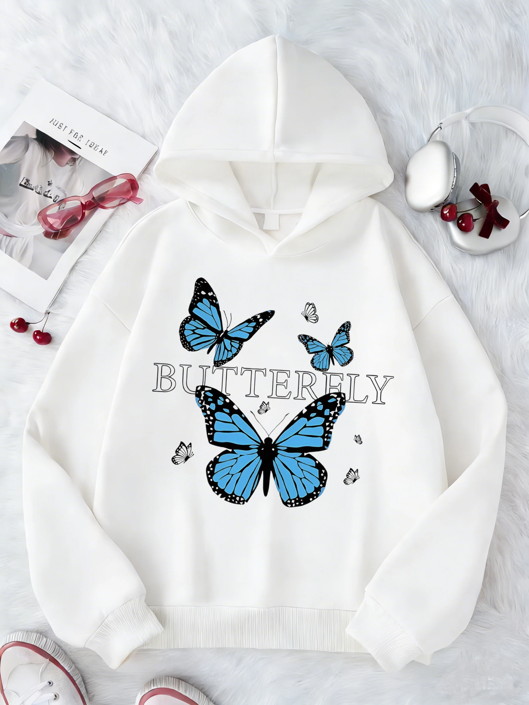 Children's Blue Butterfly Fashion Design Sweatshirt - Cute and Casual Hoody
