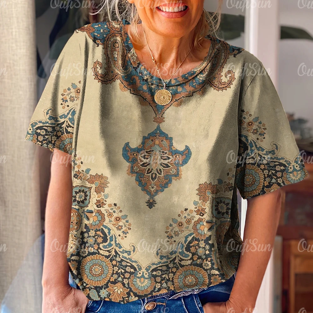 Women Summer Retro Pure Color O Neck Cotton Shirt 3