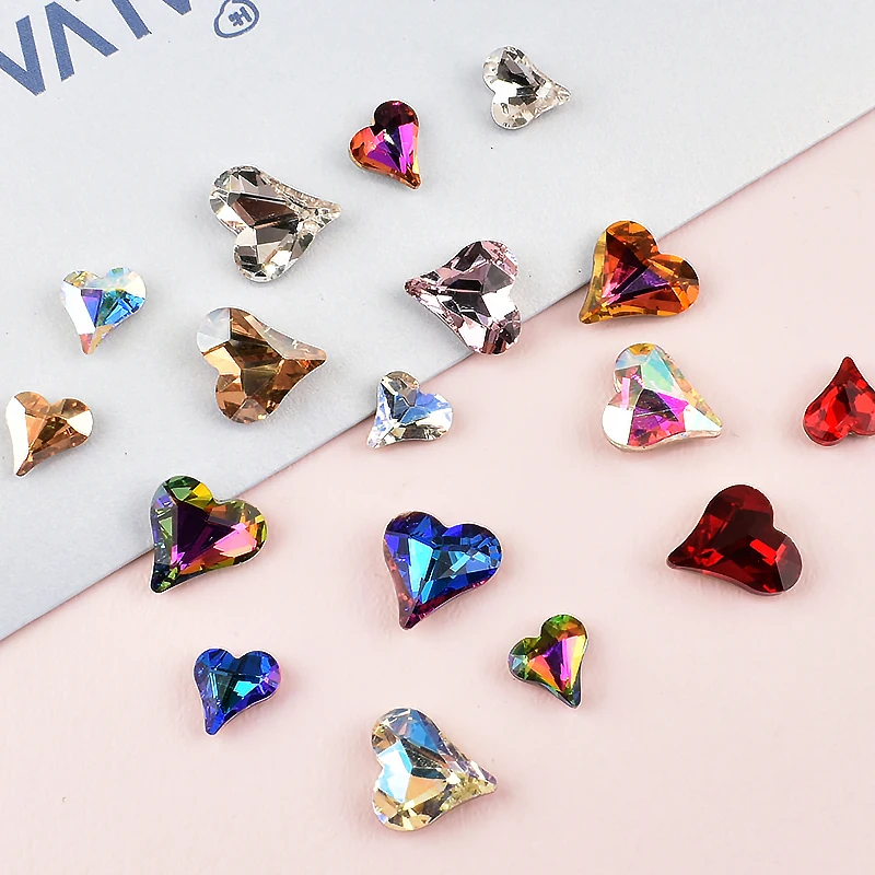 

Crooked Peach Heart Mixed Size Nail Art Rhinestone Point Bottom K9 Glass Crystal Shiny 3D Fingernail Decoration 10/30pcs