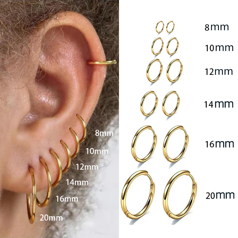 2 stücke Edelstahl Kleine Gold Silber Farbe Hoop Ohrringe Für Frauen Männlich Tragus Knorpel Ohr Knochen Piercing Schmuck Pendientes