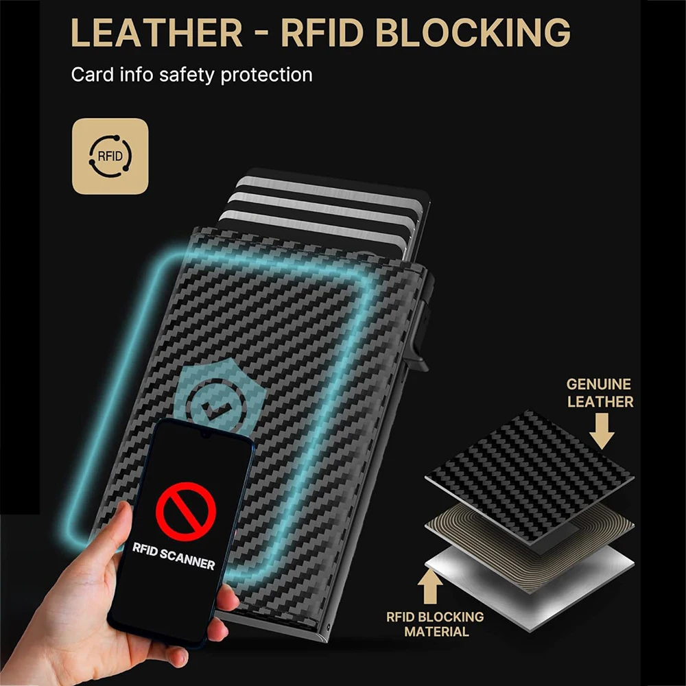 Men's Slim RFID Aluminum Card Holder Wallet | Minimalist Front Pocket Design with Elastic Cash Strap