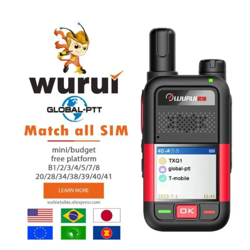 

Wurui N8 global-ptt POC walkie talkie internet 4G Two-way radio commutator long range GSM phones telecommunications 1000km reach