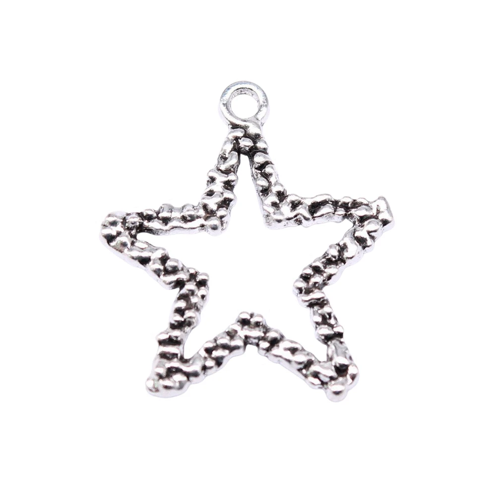 

20pcs/lot 26x21mm Hollow Star Charms For Jewelry Making Antique Silver Color 1.02x0.83inch