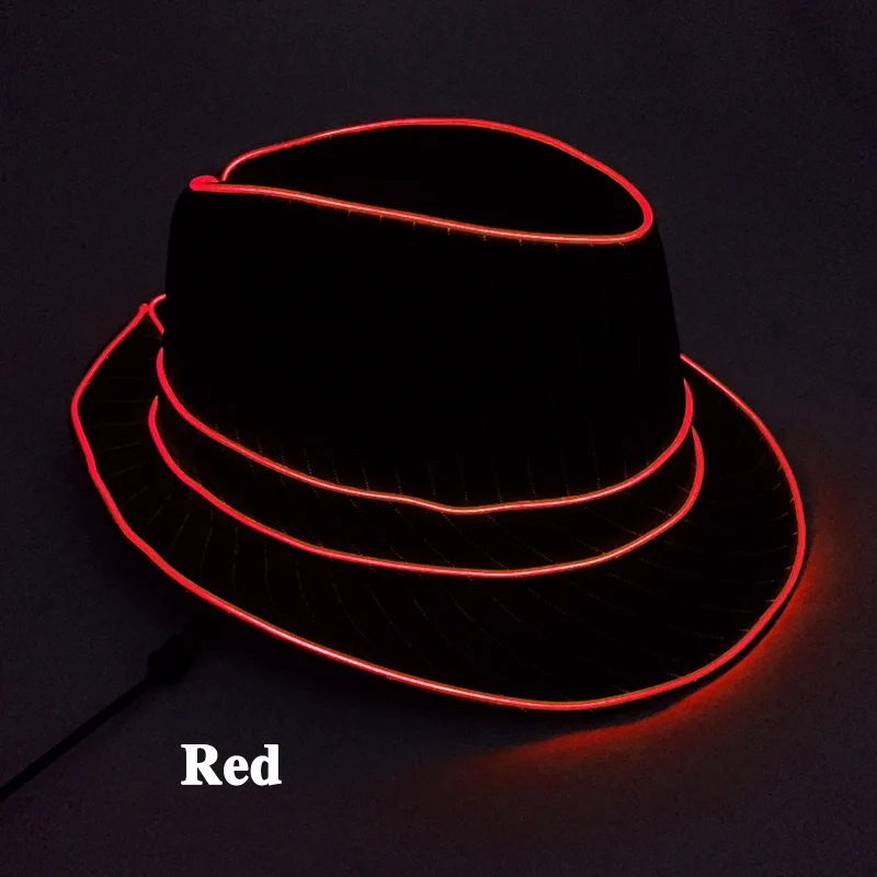 Männer Geschenk Neon EL Draht Glowing Schwarz Krawatten Fedor Hut Hochzeit Party Decor LED Leuchtende Krawatten Für Männer DJ Bar Club Bühne Prop – Detail 37