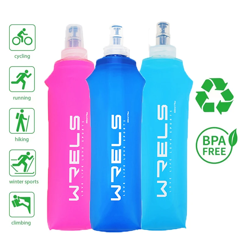 Folds to pocket size Soft TPU foldable water bottle collapsed