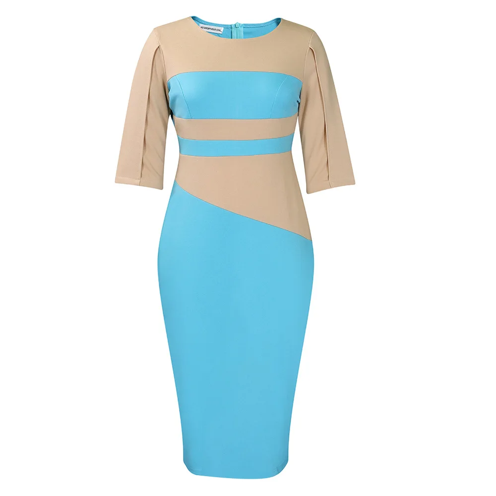 

2023 new fashion color contrast round neck dress
