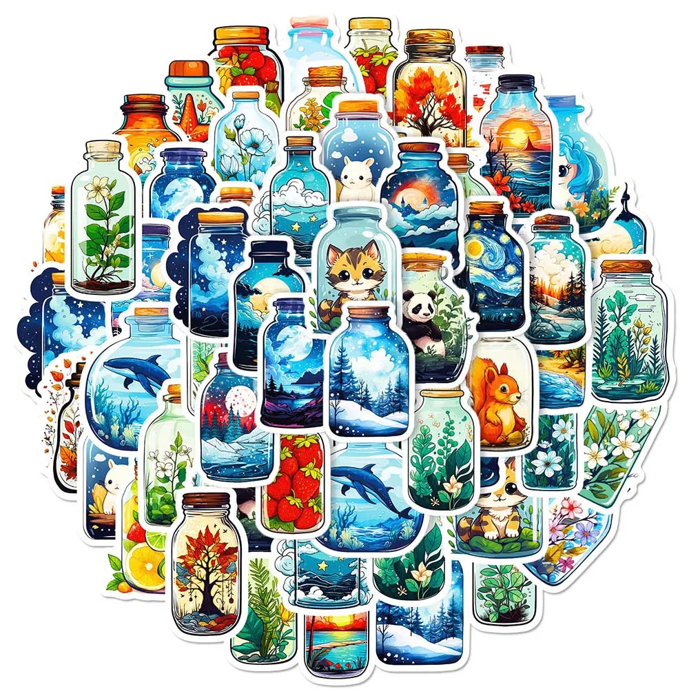 

10/50Pcs Cute Animal Scenery Bottle Aesthetic Varied Sticker Pack for Kid Travel Luggage Scrapbooking Decoration Graffiti Decals