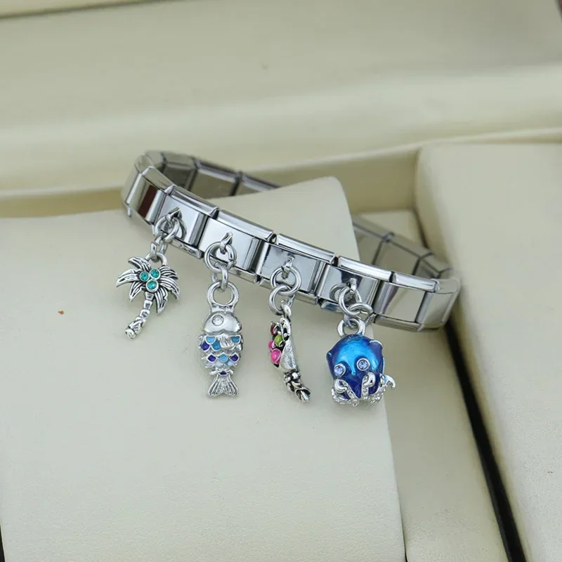 Charm Bracelet Hapiship Fashion Sweet Flower Dog Boy Girls Cake Fish Tree Charm Links Bracelet