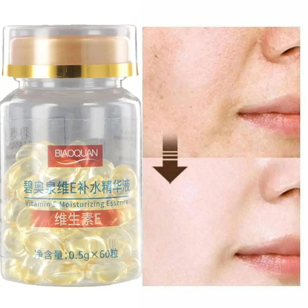 60pcs/bottle Vitamin E Soft Gel Capsules Serum Removal Spot Acne Treatment Freckle Capsule Whitening Essence Liquid Skin Care vitamin e extract capsules anti wrinkle whitening cream ve serum facial freckle capsule korean makeup skin care 90pcs bottle