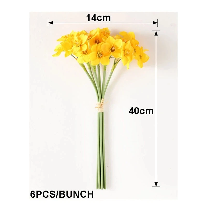 6Pcs/bunch White Artificial Narcissus Flower Bouquet Home Garden Desktop Decoration Floral Party Wedding Bridal Fake Flowers