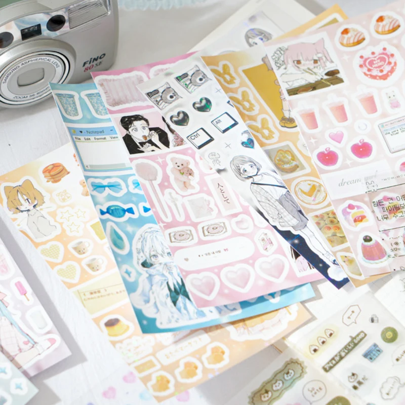 Retro Anime Character Sticker Book - Collage Scrapbook and Greeting Card Decoration Set, 60 Sheets