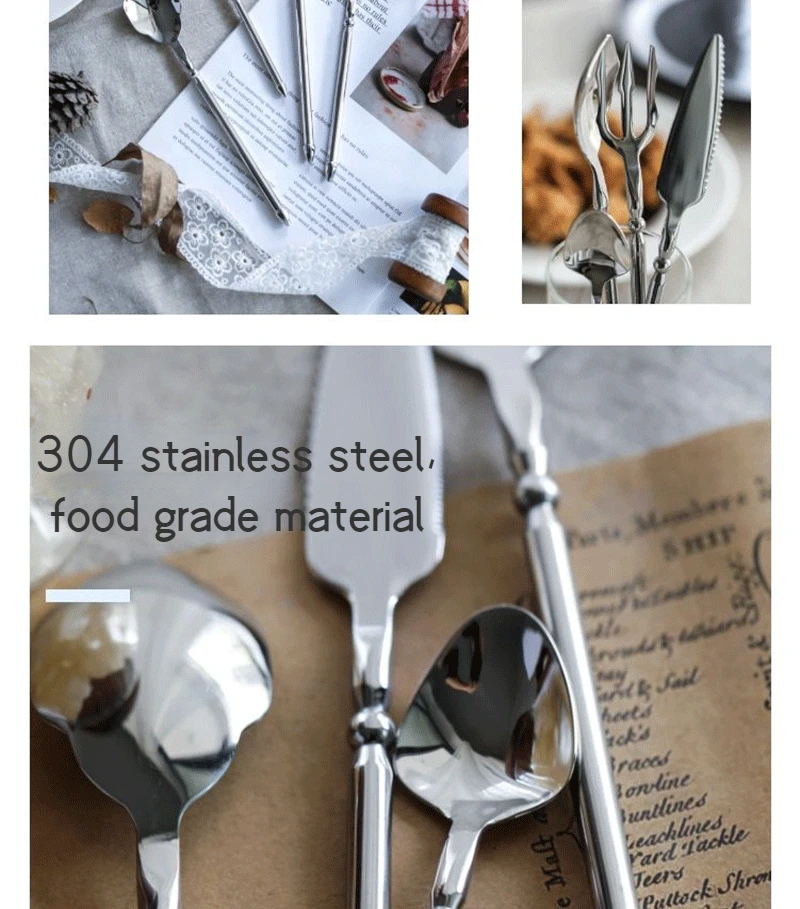 Description Picture 4 of itemNordic Retro Ins Viking Theme Dinner Knife Fork Spoon Dessert 304 Stainless Steel Tableware Kitchen Restaurant