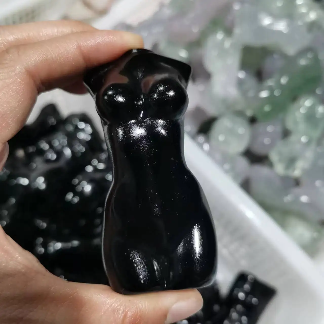 

Female Model Statue Natural Black Obsidian carved Woman Torso Shaped Figurine for Decor