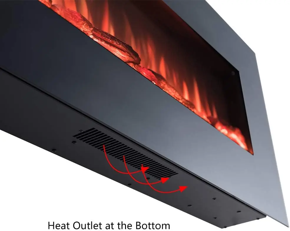 50 Inches Wall Mounted Linear Electric Fireplace with Log Set & Crystal, Adjustable Flame Color and Speed, 750 / 1500W Heater