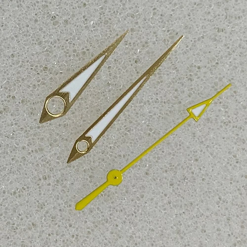 Green Luminous Watch Hands with Gold and Silver Trim and Colorful Second Hands