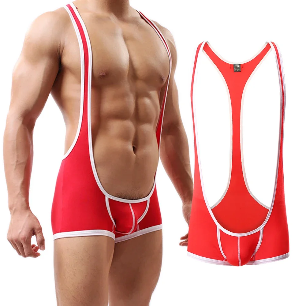 Sexy Men's Undershirts Wrestling Singlet Leotard Bodysuits Bugle Pouch Bodysuits Boxer Shorts Sport Underwear Slip Homme Rompers