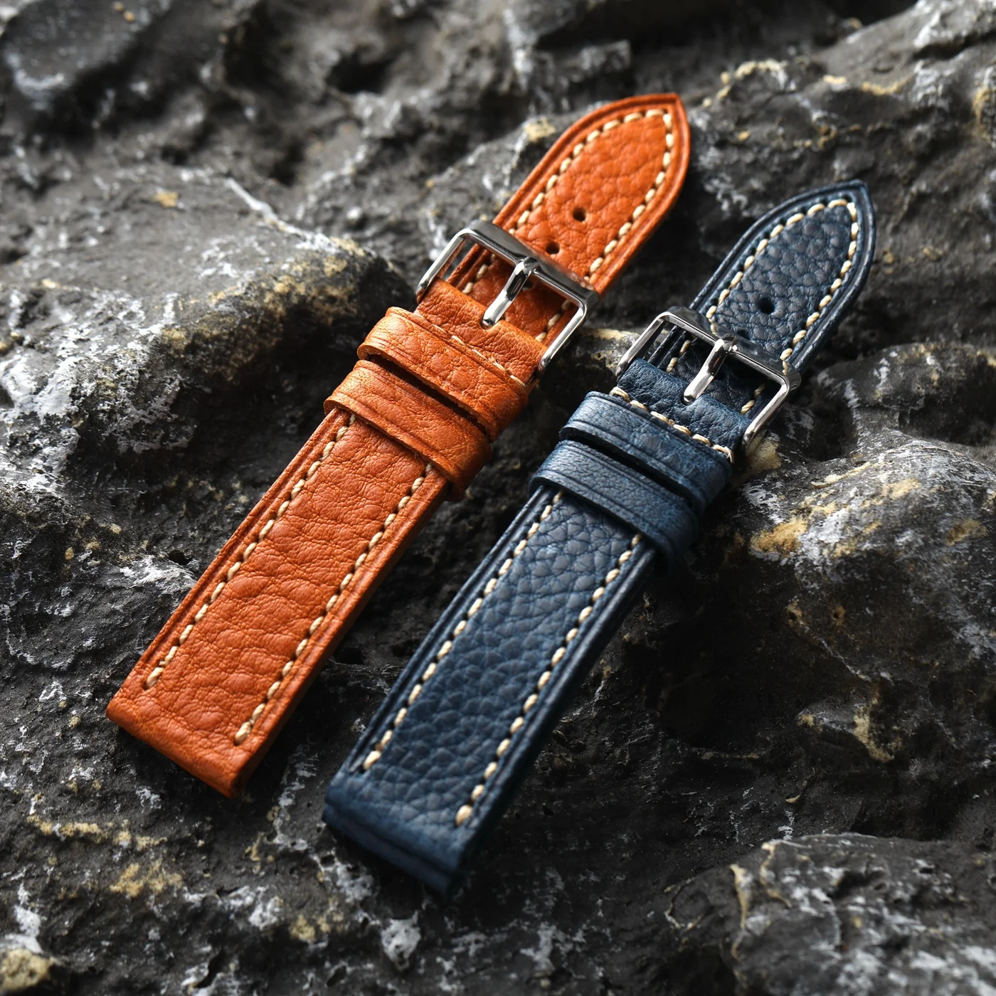 Handmade Tuscany Leather Watch Strap - Soft Retro Style in Black, Brown, and Blue (18mm, 20mm, 22mm)